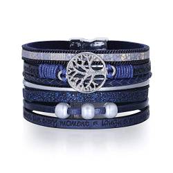Leder Wrap Armband für Frauen Multi Rope Armbänder Manschette Handmade Bohemian Armkette Bracelets (Blau) von GW