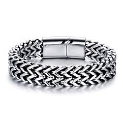 Mode Herren Armband Edelstahl Leder Herrenarmband Armbänder für Herren Jugend Unisex (20-21cm, Komplett aus Edelstahl) von GW