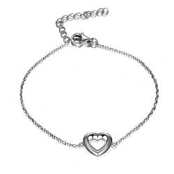 Modische Silber Damenkette Damen Armband mit Herz Rund Dreieck Form Armketten (Herz) von GW