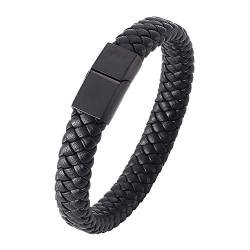 klassischer Herren Armband Leder Herrenarmband Armbänder für Herren Jugend Geschenk Schwarz 18.5-21.5cm (Schwarz, 165mm) von GW