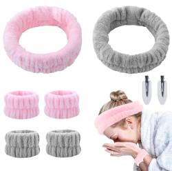 GWAWG 8-teiliges Spa-Handgelenk-Stirnband, weiches Waschband-Set mit transparenten Haarspangen, elastisches Handgelenk-Schweißband, elastisches Stirnband für Damen, Mädchen, Herren, Bad, Dusche, von GWAWG