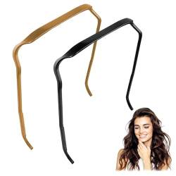 GWAWG Lockiges Kunststoff-Haarband, großes Stirnband für dickes Haar, unsichtbarer Haarreif, Frisurenfixierung zu wie Sonnenbrillen (schwarz + gold), 2 Stück von GWAWG