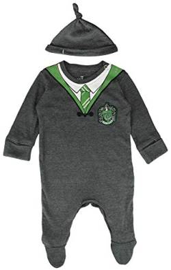 Lizenzierter Harry Potter Baby-Strampler mit Hut Slytherin für Jungen oder Mädchen, anthrazit, 6-9 Monate von GWCC