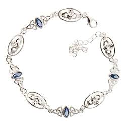 GWG Jewellery 925 Sterlingsilber Irisches Claddagh und Keltischer Trinity Knoten Verziert mit Aquamarin-Meerblauem Kristall in Marquise-Form Gliederarmband von GWG Jewellery
