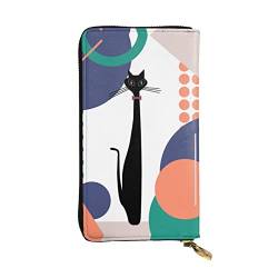 GWINDI Moderne Kunst Minimalistische Katze Männer Und Frauen Leder Brieftaschen Clutches Und Brieftaschen Weiches Leder Print Reißverschluss Multi Kartenfächer, Mid-Century Cat Art, Einheitsgröße von GWINDI