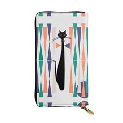 GWINDI Moderne Kunst Minimalistische Katze Männer Und Frauen Leder Brieftaschen Clutches Und Brieftaschen Weiches Leder Print Reißverschluss Multi Kartenfächer, Mid-Century Moderne Kunst Cat2, von GWINDI