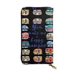 GWINDI Retro Coole Kamera Sammlung Männer Und Frauen Leder Brieftaschen Clutches Und Brieftaschen Weiches Leder Drucken Reißverschluss Multi Kartenfächer, You Make Me Happy Camper Trailer, von GWINDI