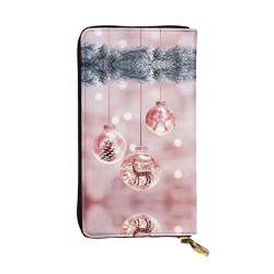 GWINDI Rosa Weihnachten Ball Männer Und Frauen Leder Brieftaschen Clutches Und Brieftaschen Weiches Leder Print Zip Multi Kartenfächer, Rosa Weihnachtskugel, Einheitsgröße von GWINDI