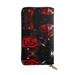 GWINDI Schwarz Und Weiß Polka Dots Männer Und Frauen Leder Brieftaschen Clutches Und Brieftaschen Weiches Leder Print Zip Multi Kartenfächer, rote rose, Einheitsgröße von GWINDI