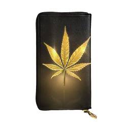 Goldene Cannabis Männer Und Frauen Leder Brieftaschen Clutches Und Brieftaschen Weiches Leder Drucken Reißverschluss Multi Kartenfächer, Goldener Cannabis, Einheitsgröße von GWINDI