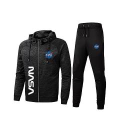 GXEBOPS Herren Sportswear Anzug NASA Logo Kapuzenjacke und Sporthose, Outdoor Casual Zip Jogginganzug Cardigan Trainingsa﻿nzug Mode/Black/M von GXEBOPS
