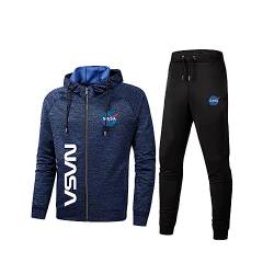 GXEBOPS Herren Sportswear Anzug NASA Logo Kapuzenjacke und Sporthose, Outdoor Casual Zip Jogginganzug Cardigan Trainingsanzug Mode/blue/6XL von GXEBOPS
