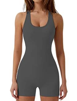 GXIN Frauen U Hals ein Stück Jumpsuit ärmellos Yoga Übung Workout Rompers Sport Bodycon (Standard, M, Dunkelgrau-Kurze Hosen) von GXIN