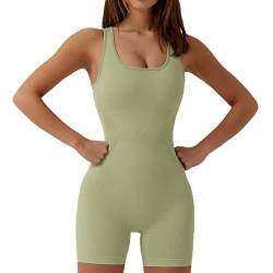 GXIN Frauen Yoga Jumpsuit Workout gerippt ein Stück ärmellos Tank Top Bodycon Sport Romper Übung Bodysuit (Standard, L, Limonengrün) von GXIN