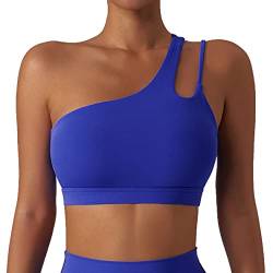 GXIN Frauen eine Schulter Yoga-BH Ausschnitt Riemen sportlich Sport Laufen Workout Top (as3, Alpha, l, Regular, Regular, Standard, Links-Blau, L) von GXIN