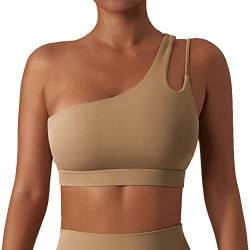 GXIN Frauen eine Schulter Yoga-BH Ausschnitt Riemen sportlich Sport Laufen Workout Top (as3, Alpha, l, Regular, Regular, Standard, Links-Khaki, L) von GXIN