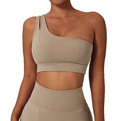 GXIN Frauen eine Schulter Yoga-BH Ausschnitt Riemen sportlich Sport Laufen Workout Top (as3, Alpha, l, Regular, Regular, Standard, Rechts-Khaki, L) von GXIN