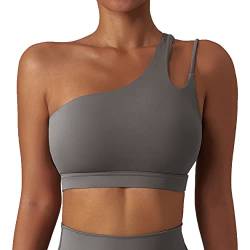 GXIN Frauen eine Schulter Yoga-BH Ausschnitt Riemen sportlich Sport Laufen Workout Top (as3, Alpha, m, Regular, Regular, Standard, Links-Grau, M) von GXIN