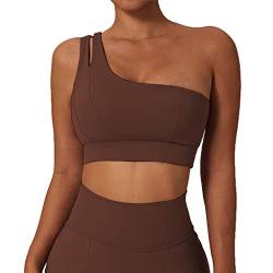 GXIN Frauen eine Schulter Yoga-BH Ausschnitt Riemen sportlich Sport Laufen Workout Top (as3, Alpha, m, Regular, Regular, Standard, Rechts-Braun, M) von GXIN