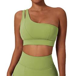 GXIN Frauen eine Schulter Yoga-BH Ausschnitt Riemen sportlich Sport Laufen Workout Top (as3, Alpha, s, Regular, Regular, Standard, Rechts-Grasgrün, S) von GXIN