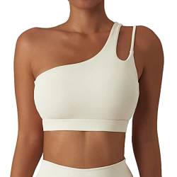 GXIN Frauen eine Schulter Yoga-BH Ausschnitt Riemen sportlich Sport Laufen Workout Top (as3, Alpha, x_l, Regular, Regular, Standard, Left-Beige, XL) von GXIN