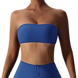 GXIN Frauen trägerlos Bandeau BH gepolstert Dehnbare Bandeau Tube Top Workout Yoga Sport BHS (as3, Alpha, m, Regular, Regular, Standard, Blau) von GXIN