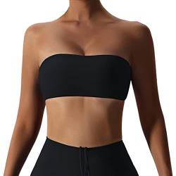 GXIN Frauen trägerlos Bandeau BH gepolstert Dehnbare Bandeau Tube Top Workout Yoga Sport BHS (as3, Alpha, m, Regular, Regular, Standard, Schwarz) von GXIN