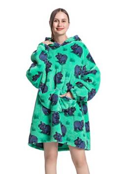 GXIN Übergroß Kapuzendecke, Ultra weiches Flanell Fleece warmes tragbares Kapuzensweatshirt, Einheitsgröße für Erwachsene, Herren, Damen (Nilpferd) von GXIN