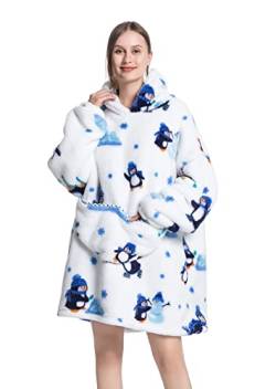GXIN Übergroß Kapuzendecke, Ultra weiches Flanell Fleece warmes tragbares Kapuzensweatshirt, Einheitsgröße für Erwachsene, Herren, Damen (Pinguin) von GXIN