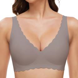 GXOULRRA Komfort Tief V BH Damen ohne bügel Buttrig Glatter Bustier Damen BH ohne Bügel mit zusätzlicher BH-Verlängerung Grau XL von GXOULRRA