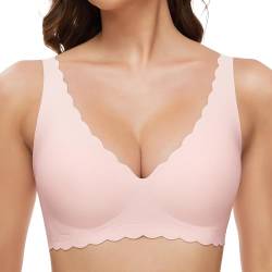 GXOULRRA Komfort Tief V BH Damen ohne bügel Buttrig Glatter Bustier Damen BH ohne Bügel mit zusätzlicher BH-Verlängerung Rosa XXL von GXOULRRA