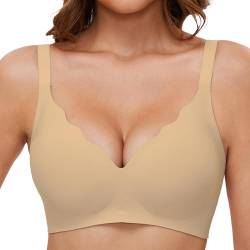 GXOULRRA V Ausschnitt BH Damen ohne bügel Softschalen Bustier Damen High Elastizität BH ohne bügel mit zusätzlicher BH-Verlängerung Beige M von GXOULRRA