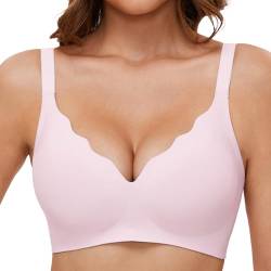 GXOULRRA V Ausschnitt BH Damen ohne bügel Softschalen Bustier Damen High Elastizität BH ohne bügel mit zusätzlicher BH-Verlängerung Rosa M von GXOULRRA