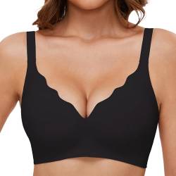 GXOULRRA V Ausschnitt BH Damen ohne bügel Softschalen Bustier Damen High Elastizität BH ohne bügel mit zusätzlicher BH-Verlängerung Schwarz M von GXOULRRA