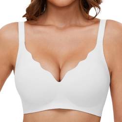 GXOULRRA V Ausschnitt BH Damen ohne bügel Softschalen Bustier Damen High Elastizität BH ohne bügel mit zusätzlicher BH-Verlängerung Weiß S von GXOULRRA