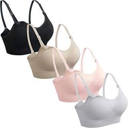 GXXGE 4Pack Womens Seamless Clip Down Maternity and Nursing Bra Push Up Sleeping Bralette for Breastfeeding Underwear Black Beige Grey Pink Large von GXXGE