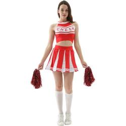 GXYANiaoy Cheerleader Kostüm Damen Pink Damen Cheer Leader Kostüm Set Sexy Minikleid mit Pompon Socken Karneval Halloween Fasching Cosplay Outfit Party Tanz Karneval Kostüme von GXYANiaoy