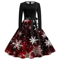 Weihnachtskleid Damen Elegant Vintage Rockabilly V-Ausschnitt Langarm A-Linie Übergröße Weihnachten Kleid mit Schleife Slim Große Größe Midikleid Festival Abendkleid Partykleid Cocktaikleid von GXYANiaoy