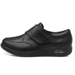 GYCF Senioren Orthopädische Lederschuh,Herren Damen Arthritis Ödem Verstellbare Verschluss Sandalen Extra Weit Klettverschuß Pantoffeln Bequemer Rehaschuhe,Schwarz,40EU von GYCF