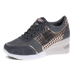 GYCS Plateau Sneaker Mit Keilabsatz für Damen Wedges Keilabsatz Schuhe Sportschuhe Laufschuhe Freizeitschuhe Turnschuhe Straßenschuhe,Grau,39EU von GYCS