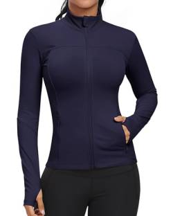 GYM RAINBOW Trainingsjacken für Damen, durchgehender Reißverschluss, schmale Passform, leichte Sportjacke mit Taschen, 1-tiefblau, Medium von GYM RAINBOW