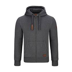 GYMAMBA Warme Sweatjacke Herren mit Lederpatches, Kapuze und durchgängigem Reißverschluss dunkelgrau von GYMAMBA