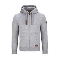 GYMAMBA Warme Sweatjacke Herren mit Lederpatches, Kapuze und durchgängigem Reißverschluss hellgrau von GYMAMBA