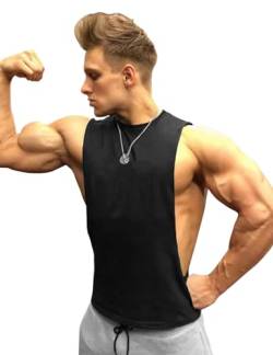 GYMAPE Herren Armloch Fallen Lassen SchnellTrocknend Tank Top für Workout Bodybuilding Ärmellose Muskelhemden Schwarz L von GYMAPE