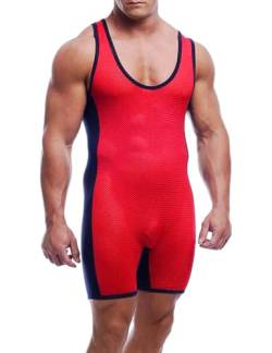 GYMAPE Herren EIN Stück Ringen Singlets Singlet Basic Layer Angeln Atmungsaktive Wrestling Uniform Pyjama für Unterwäsche Rot-Schwarz M von GYMAPE