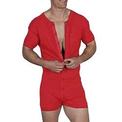 GYMAPE Herren Kurzarm Stranpler Pyjama Henley Overall Stretchy Baumwolle Ramper mit Knöpfen Rot M von GYMAPE