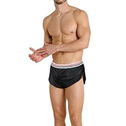 GYMAPE Herren Mesh Shorts mit großen Split Sides Unterwäsche Boxershorts Fishnet Sheer Badehose Color Black Size M von GYMAPE