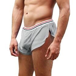 GYMAPE Herren Mesh Shorts mit großen Split Sides Unterwäsche Boxershorts Fishnet Sheer Badehose Color Gray Size L von GYMAPE