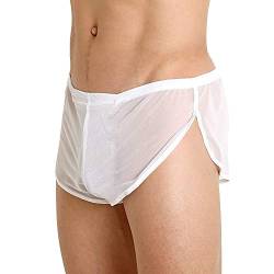 GYMAPE Herren Mesh Shorts mit großen Split Sides Unterwäsche Boxershorts Fishnet Sheer Badehose Color White Size M von GYMAPE