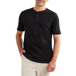 Herren Kurzarm Beefy Henley Shirt Schlanke Passform Baumwolle Mit 3 Knöpfen,Zeigen Sie Ihren Perfekten Körper Schwarz S von GYMAPE